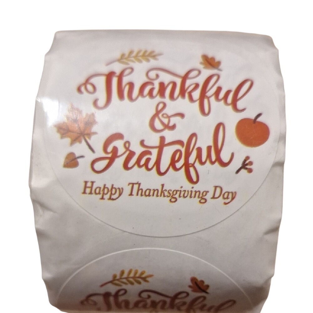 Thankful‎ & Grateful Happy Thanksgiving Day Roll Stickers Autumn Leaves Pumpkin